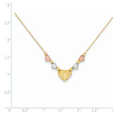 14K Tri-color Puff & Flat Hearts Necklace